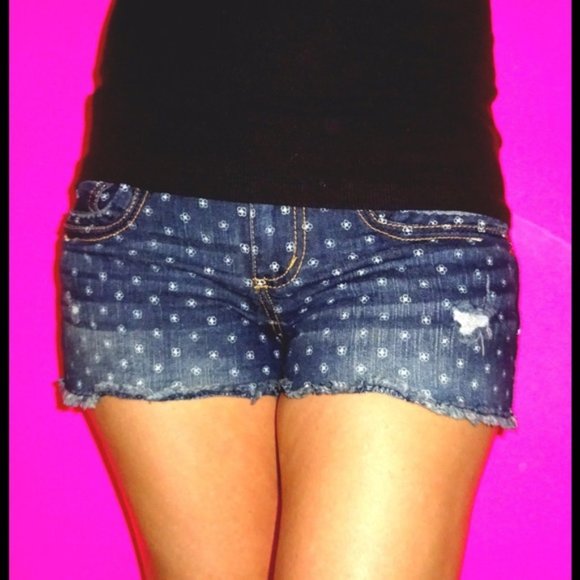 Distressed denim blue low rise jean shorts small 2 - Picture 2 of 2